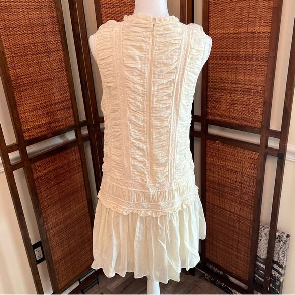 Rebecca Taylor Ruched Lace Cotton Dress Ivory Size 10 Sleeveless Mini Dress - Picture 3 of 10